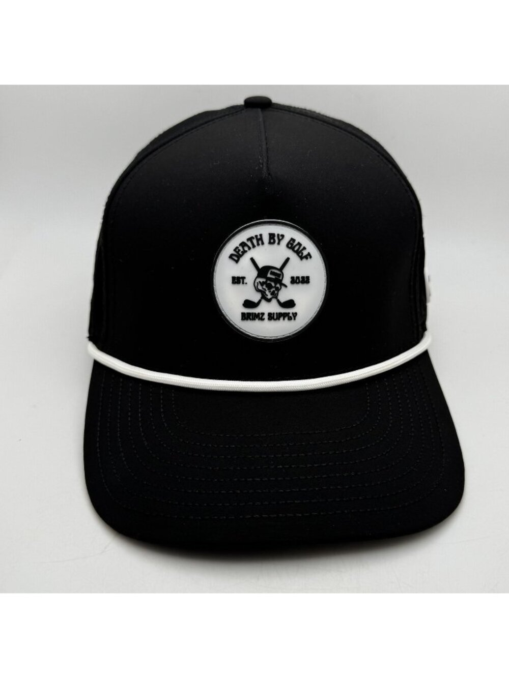 Brimz Supply Death By Golf Rope Hat Snapback Black White Ventilated Cap